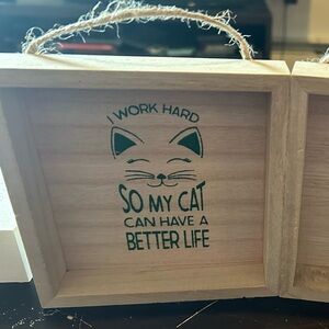 Painted Wooden Cat and Work Themed Wall Decor